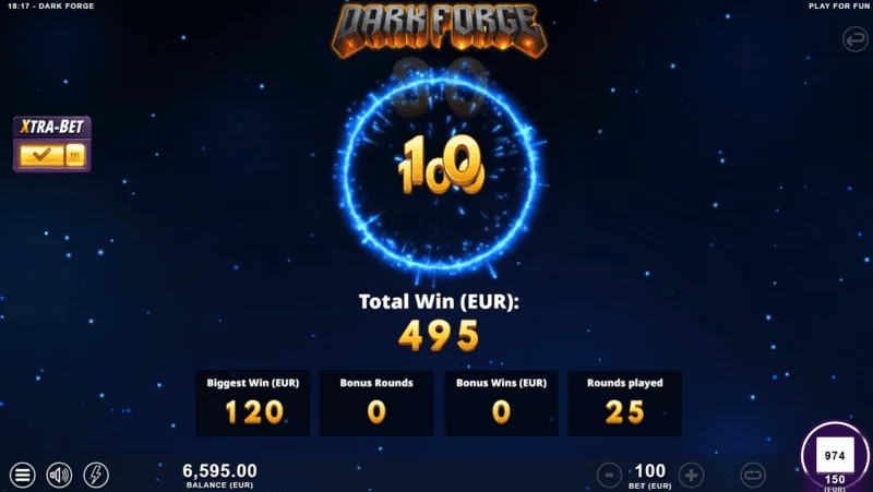 Dark Forge - Modo de bonificación Super Free Spins con paleta de colores oscuros